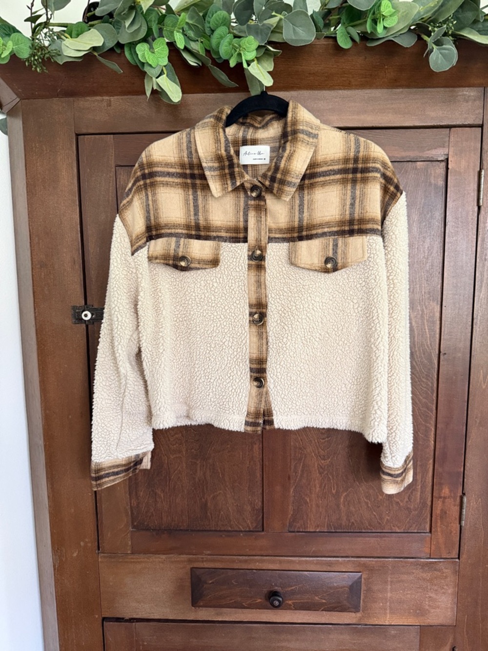 Cream Sherpa Plaid Crop Jacket